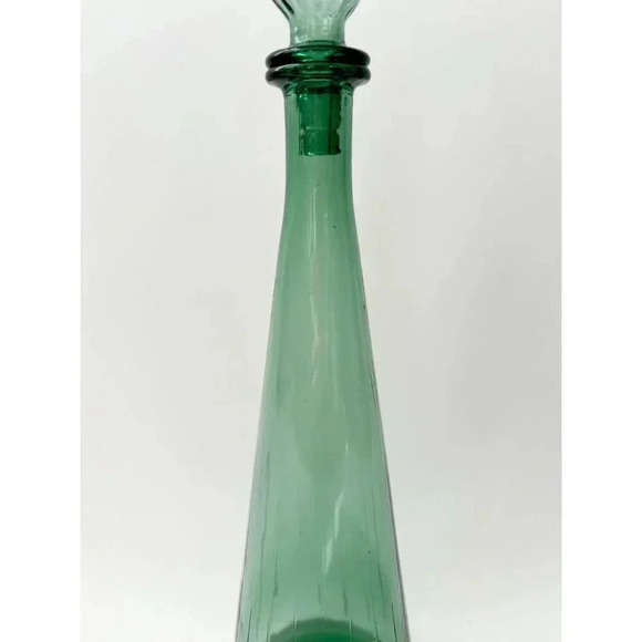 Empoli Glass Large Green Ribbed Handblown Glass MCM Tapered Decanter - Picture 3 of 10